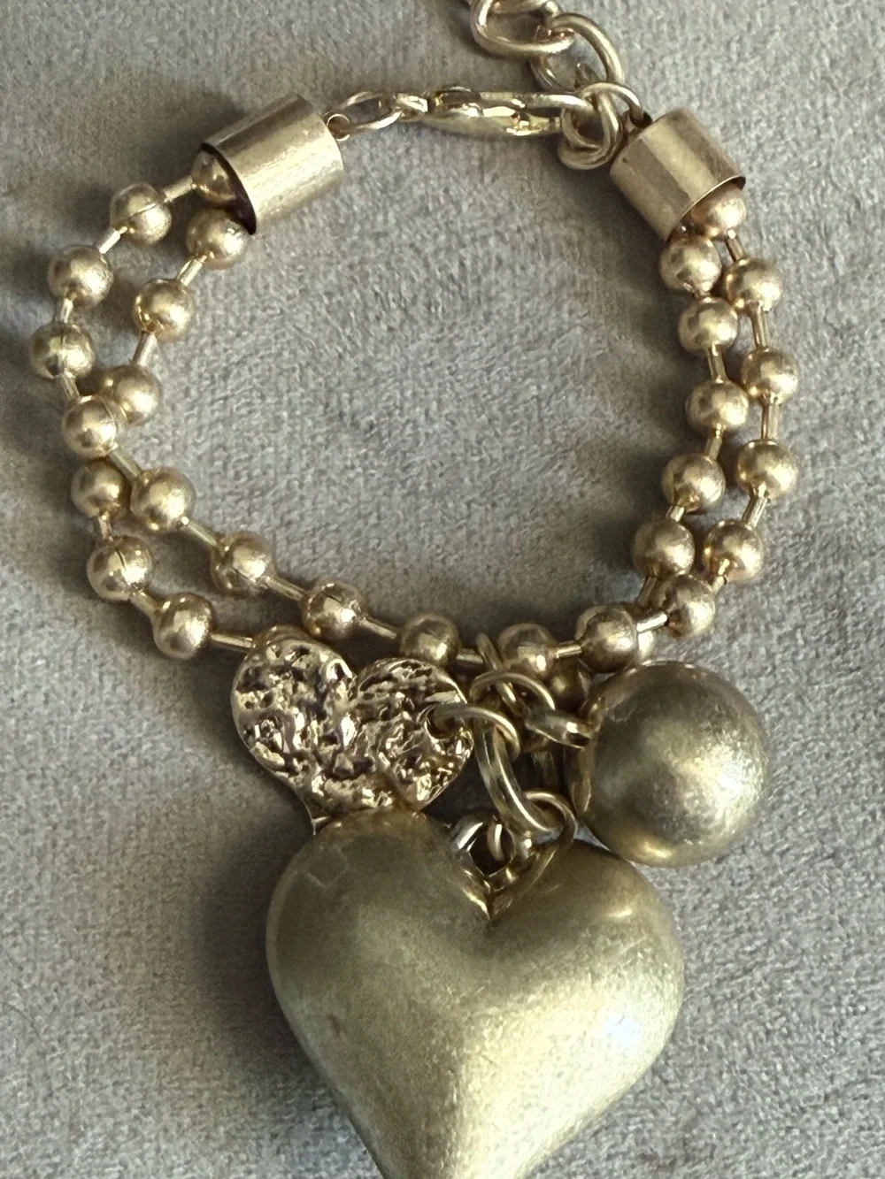 Gold-Tone Heart Charm Double Strand Bracelet - Women's Jewelry